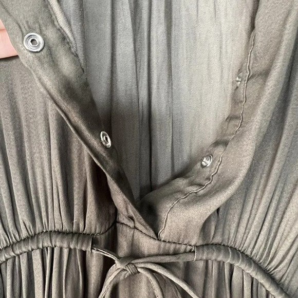 Soon Olive Army Green Midi A-line Dress Adjustable Waist Size S Gold Buttons - Picture 7 of 12